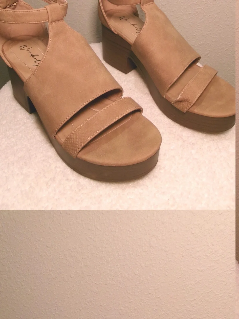 Wonderly Tan Platform Block Heel Sandals